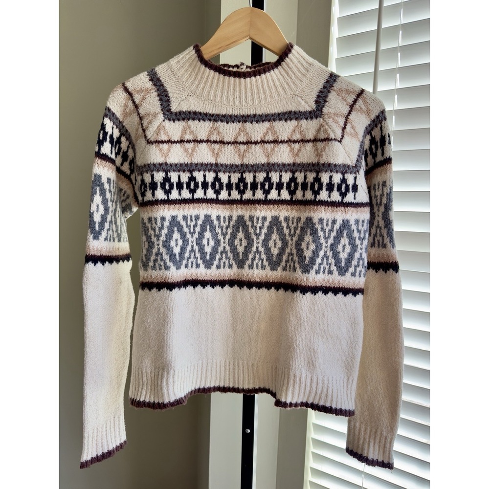 American Eagle Sweater Women's Long Sleeve Knit Size Medium Cream And Brown‎